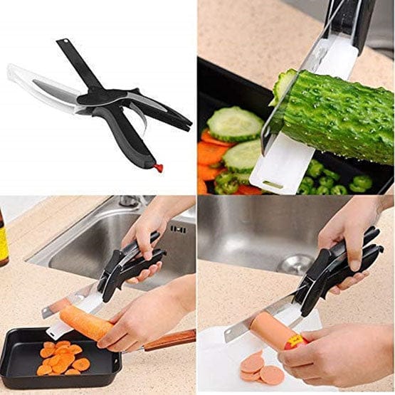 2 in 1 Stainless Steel Kitchen Scissors with Plastic Handle Multifunctional Cutting Board Chopper for Fruit & Vegetables