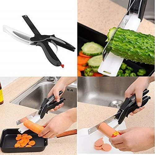 2 in 1 Stainless Steel Kitchen Scissors with Plastic Handle Multifunctional Cutting Board Chopper for Fruit & Vegetables